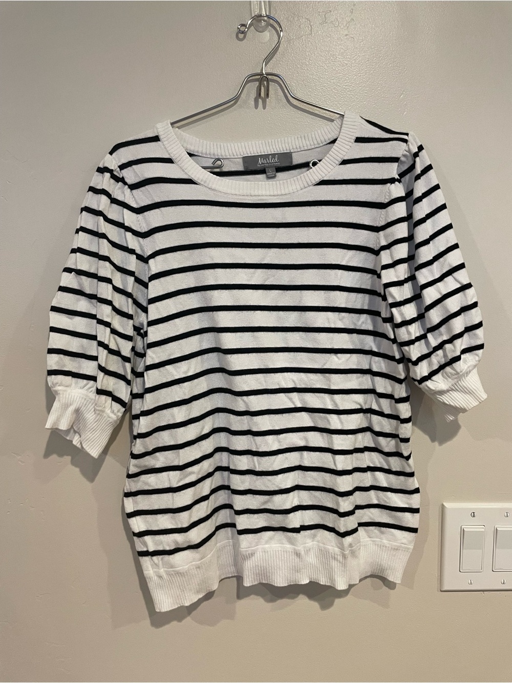 Market & Spruce White and Black Striped Short Sleeve Top